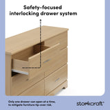 storkcraft brookside driftwood 6 drawer interlocking drawer callout