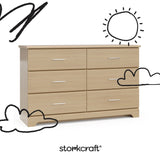 storkcraft brookside driftwood 6 drawer with black cartoon drawings