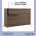 storkcraft brookside hazelnut 6 drawer pre-installed drawer tracks callout