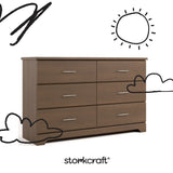 storkcraft brookside hazelnut 6 drawer with black cartoon drawings
