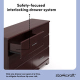 storkcraft brookside espresso 6 drawer interlocking drawer callout