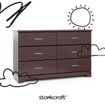 storkcraft brookside espresso 6 drawer with black cartoon drawings