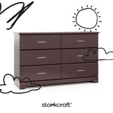 storkcraft brookside espresso 6 drawer with black cartoon drawings