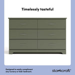 storkcraft brookside olive 6 drawer dresser design callout