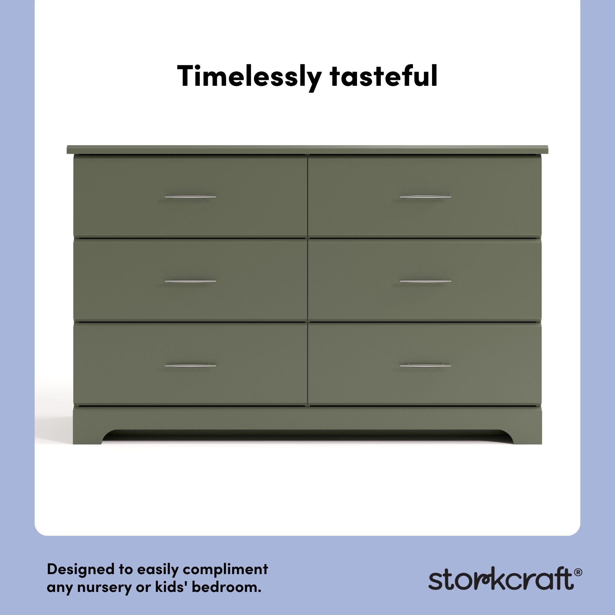 storkcraft brookside olive 6 drawer dresser design callout