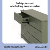 storkcraft brookside olive 6 drawer interlocking drawer callout