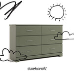 storkcraft brookside olive 6 drawer with black cartoon drawings