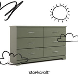 storkcraft brookside olive 6 drawer with black cartoon drawings
