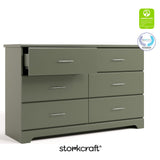 storkcraft brookside olive 6 drawer with certifications callout