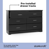 storkcraft brookside black 6 drawer pre-installed drawer tracks callout