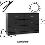 storkcraft brookside black 6 drawer with black cartoon drawings