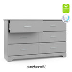 storkcraft brookside pebble gray 6 drawer with certifications callout