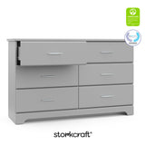 storkcraft brookside pebble gray 6 drawer with certifications callout
