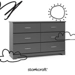 storkcraft brookside gray 6 drawer with black cartoon drawings