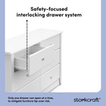 crescent white 6 drawer dresser angle-side view interlocking drawer callout