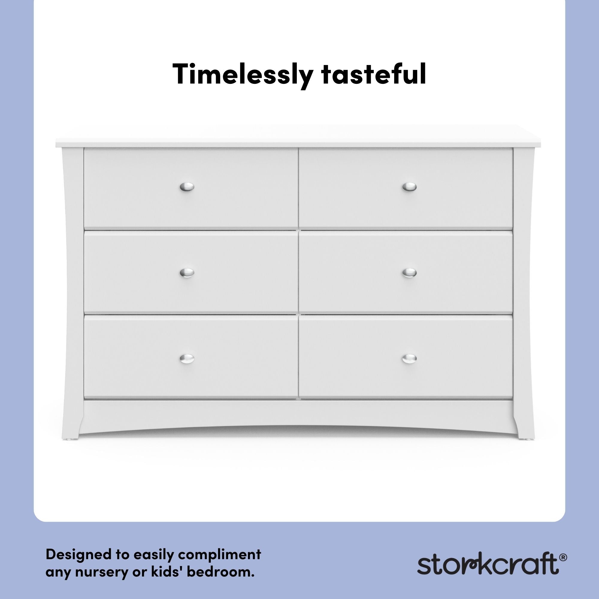 crescent white 6 drawer dresser front view style callout
