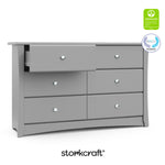 crescent pebble gray 6 drawer dresser angle view with GREENGUARD Gold and PTPA logos on top right