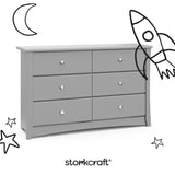 crescent pebble gray 6 drawer dresser angle view with black cartoon drawings overlaid on image