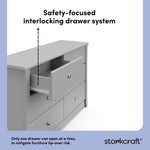 crescent pebble gray 6 drawer dresser angle-side view interlocking drawer callout