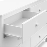 alpine 6 drawer white dresser with top left drawer open closeup