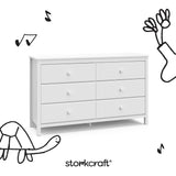 alpine white 6 drawer dresser angle view with black cartoon drawings overlaid on image
