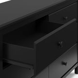 alpine 6 drawer black dresser with top left drawer open closeup