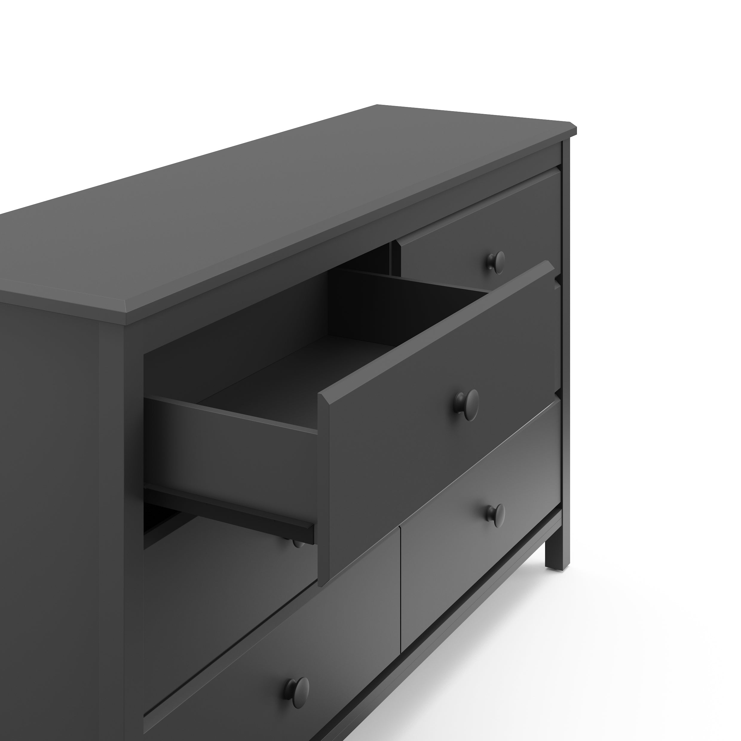 alpine 6 drawer gray dresser with top left drawer open