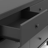 alpine 6 drawer gray dresser with top left drawer open closeup