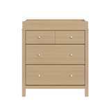 front view of driftwood 3 drawer chest with changing topper