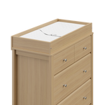 close view of driftwood 3 drawer chest with changing topper