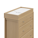 close view of driftwood 3 drawer chest with changing topper