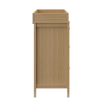 side view of driftwood 3 drawer chest with changing topper