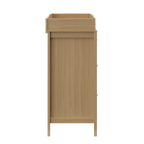 side view of driftwood 3 drawer chest with changing topper