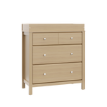 angled view of driftwood 3 drawer chest with changing topper