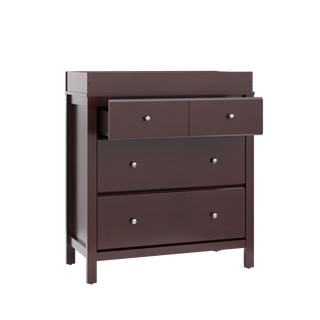 espresso 3 drawer chest with one open drawer
