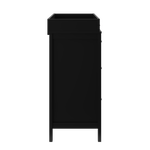 side view of black 3 drawer chest with changing topper