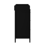 side view of black 3 drawer chest with changing topper