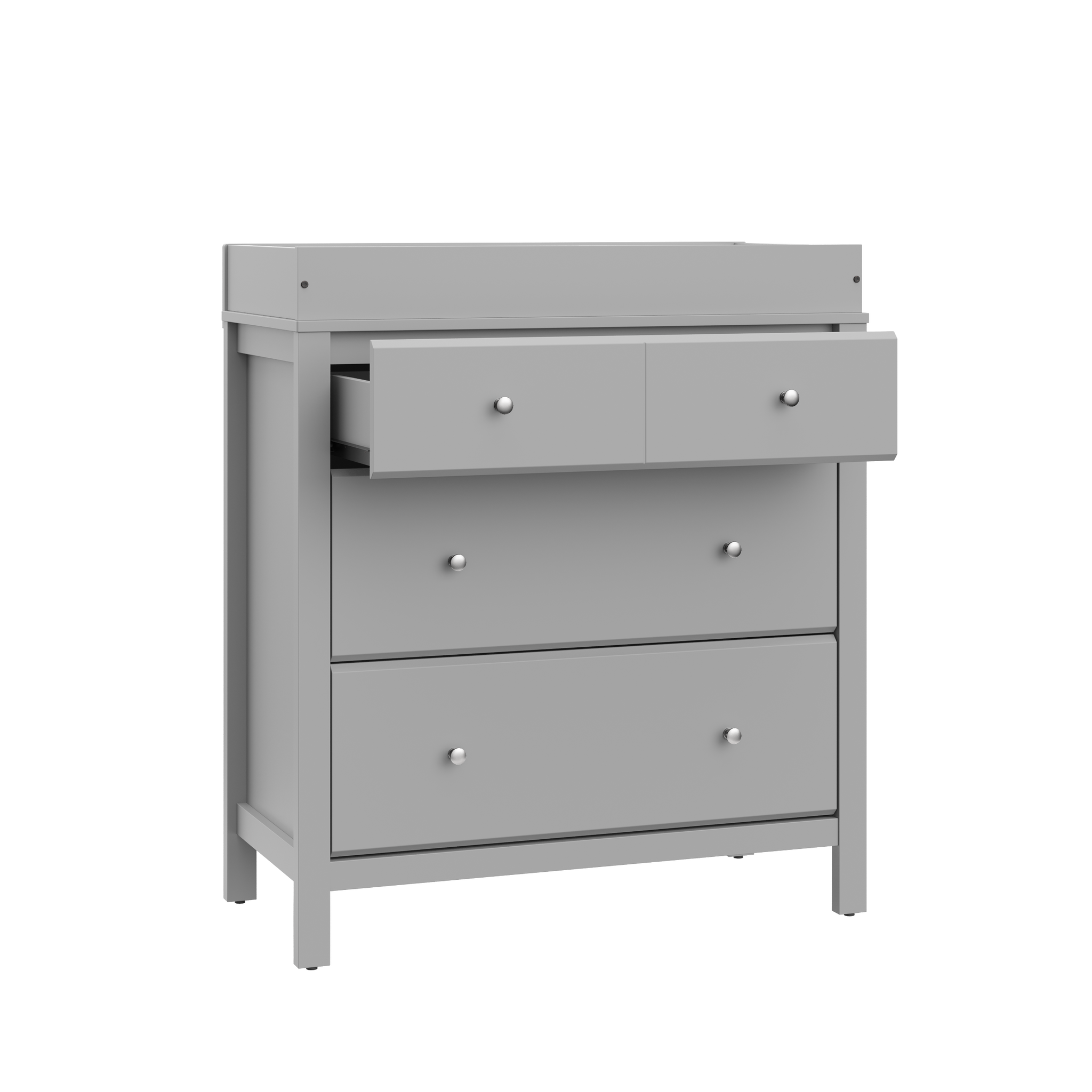 pebble gray 3 drawer chest with 1 open drawer