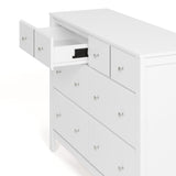 Horizon white 6 drawer dresser with top left drawer open showing interlocking drawer mechanism
