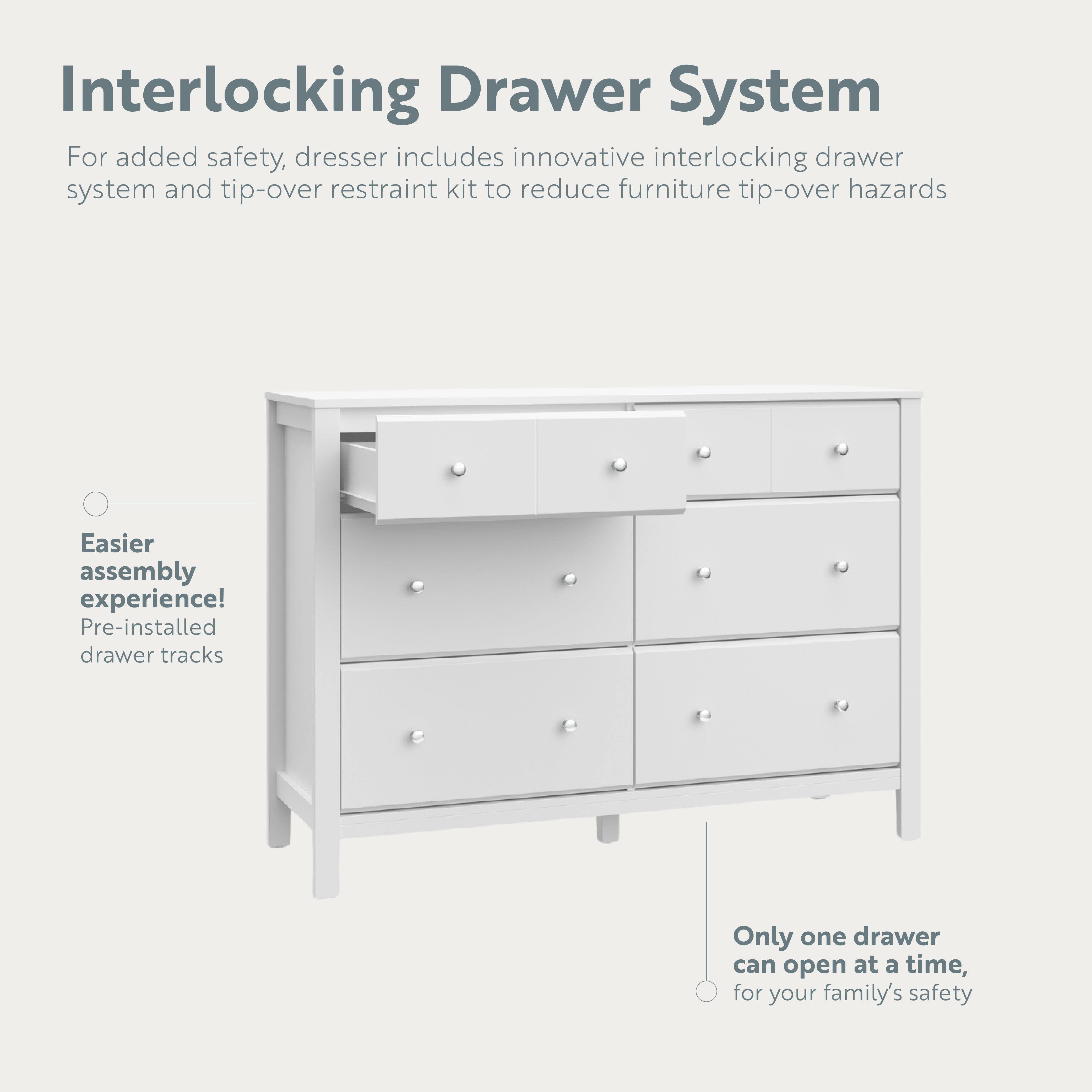 horizon 6 drawer white dresser interlocking drawer callout