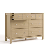 Horizon driftwood 6 drawer dresser with top left drawer open angle view