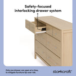 Horizon driftwood 6 drawer dresser interlocking drawer system callout