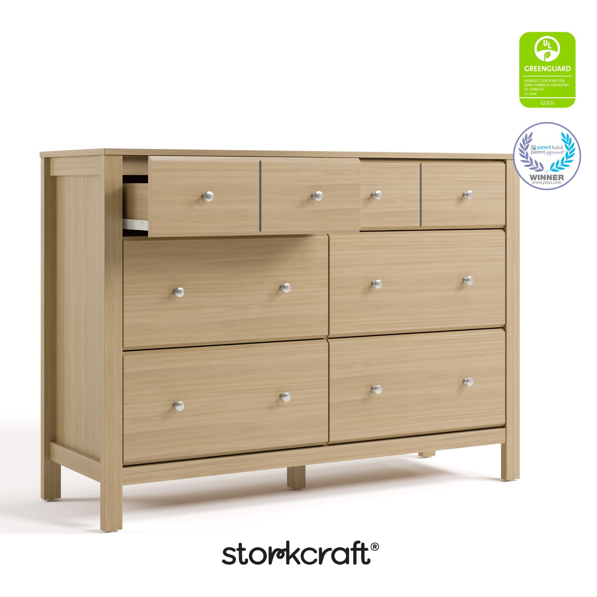 Horizon driftwood 6 drawer dresser with GGG and PTPA logos on top right