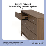 Horizon hazelnut 6 drawer dresser interlocking drawer system callout