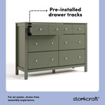 Horizon olive 6 drawer dresser pre-installed drawer tracks callout