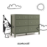 Horizon olive 6 drawer dresser with black doodles overlaid on image