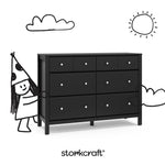 Horizon black 6 drawer dresser with black doodles overlaid on image