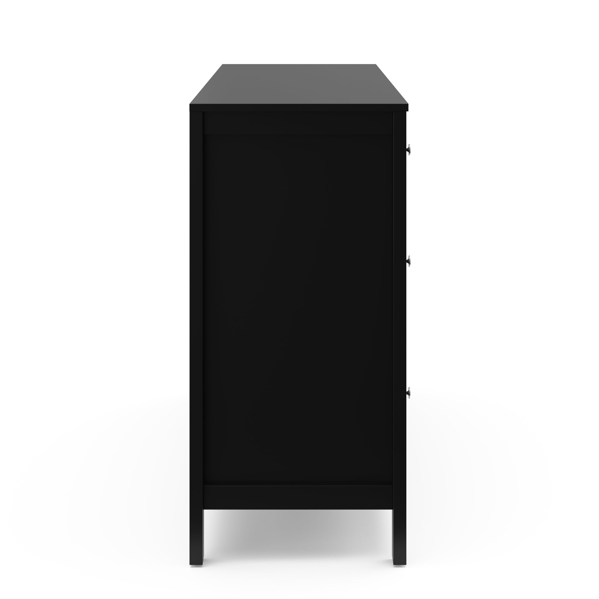 side view of black 6 drawer dresser