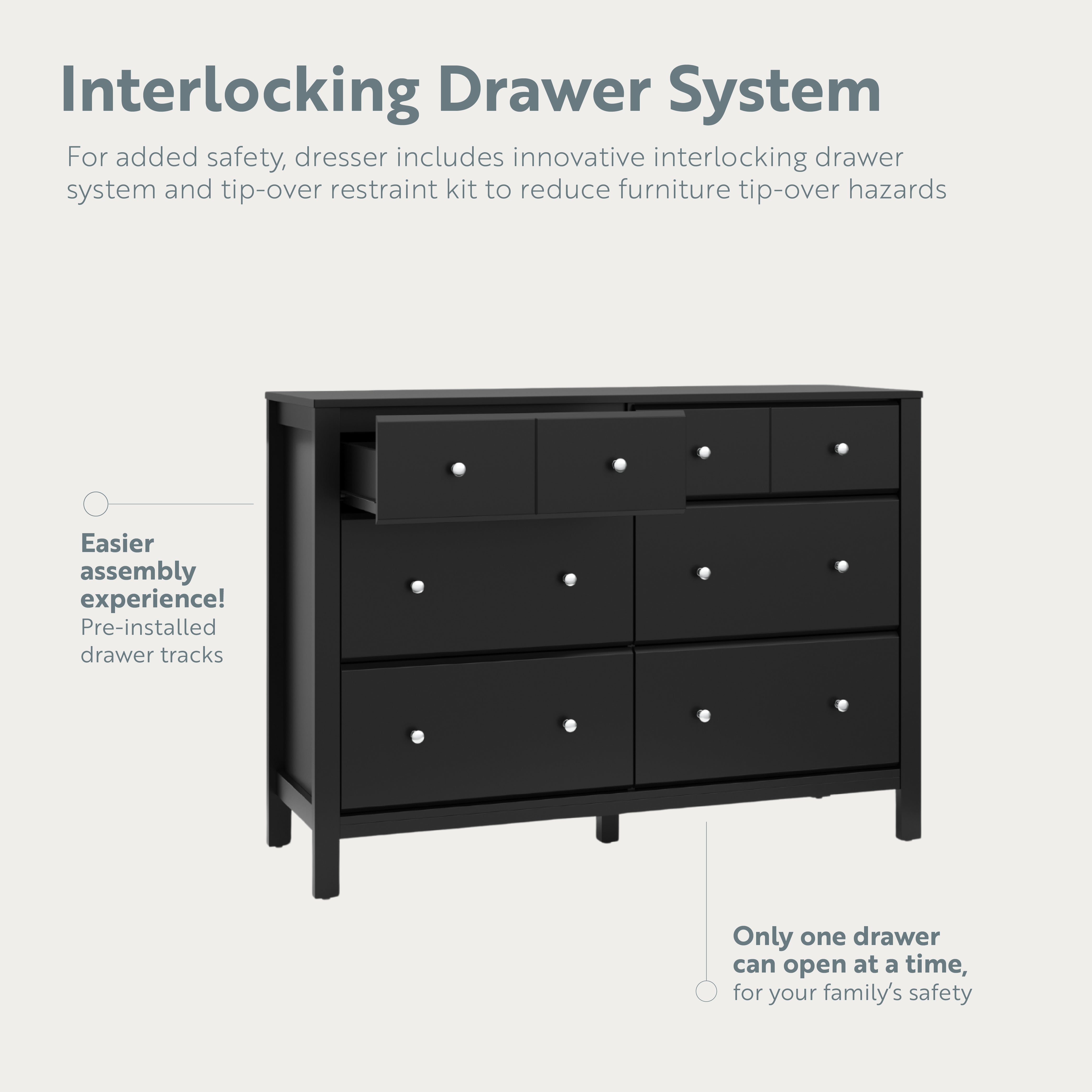 horizon 6 drawer black dresser interlocking drawer callout