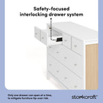 Horizon white with driftwood 6 drawer dresser interlocking drawer system callout
